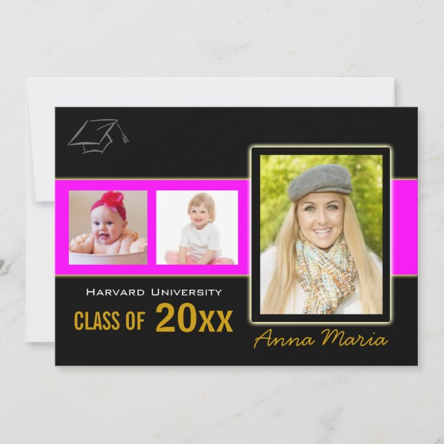 Graduation Party 3 Photos pink Invitation (Front)
