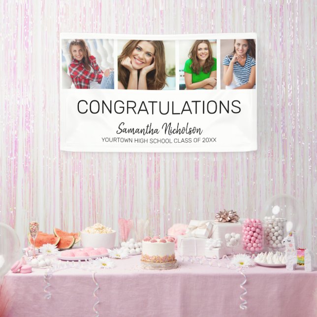Graduation Party 4 Photo White Modern Banner (Party)