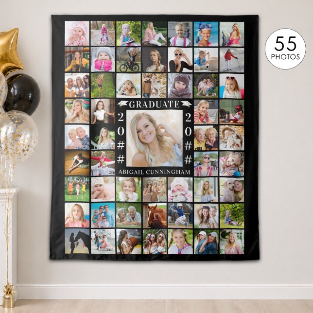 Graduation Party 55 Photo Collage Backdrop Custom Tapestry (Creator Uploaded)