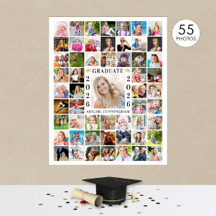 Graduation Party 55 Photo Collage Custom Colour Poster