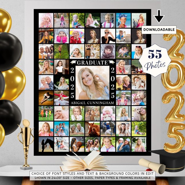 Graduation Party 55 Photo Collage Personalized Poster (Creator Uploaded)
