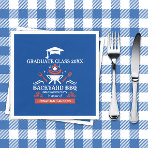 Graduation Party BBQ Backyard Blue Napkin
