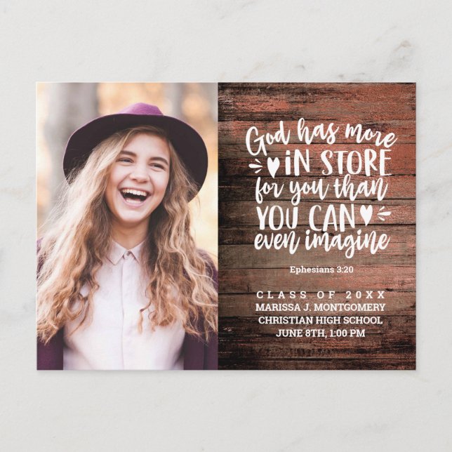Graduation Party Bible Verse Rustic Photo Postcard (Front)