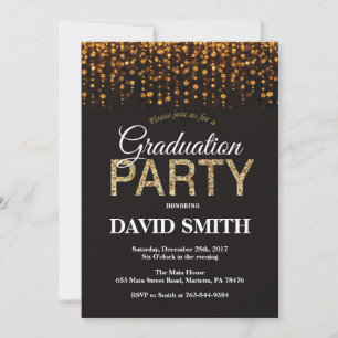 Graduation Party Black and Gold Glitter Invitation