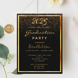 Graduation party black glam gold 2025 invitation postcard