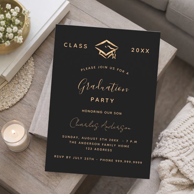 Graduation party black gold 2025 minimalist invitation (Creator Uploaded)