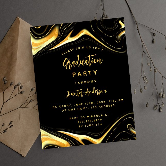 Graduation party black gold budget invitation (Creator Uploaded)
