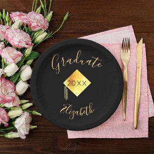 Graduation party black gold cap 2025 paper plate