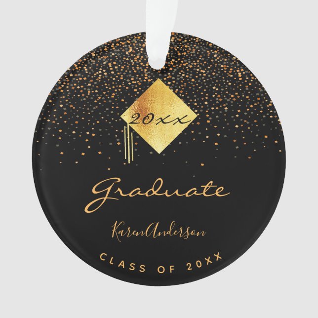 Graduation party black gold cap ornament (Front)