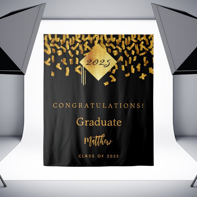 Graduation party black gold confetti graduate 2025 tapestry (Creator Uploaded)