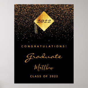 Graduation party black gold graduate 2022 poster