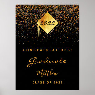 Graduation party black gold graduate 2022 poster
