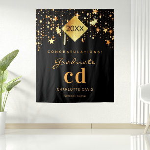 Graduation party black gold graduate name 2026 tapestry