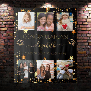 Graduation party black gold graduate photo collage tapestry