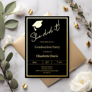Graduation party black gold luxury She did it