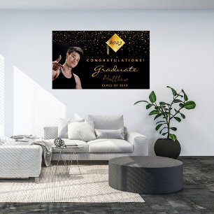 Graduation party black gold photo 2025 poster