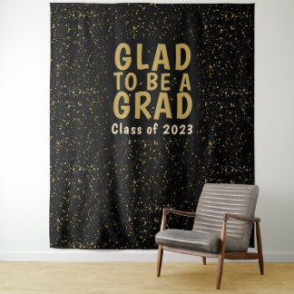 Graduation Party Black Gold Photo Backdrop Tapestry