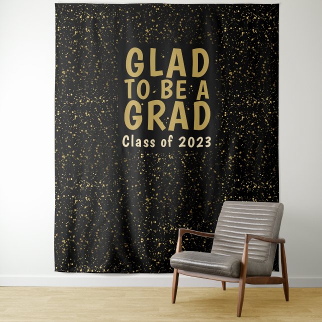 Graduation Party Black Gold Photo Backdrop Tapestry (In Situ)