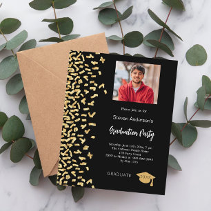 Graduation party black gold photo invitation