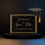 Graduation party black gold save the date<br><div class="desc">A Save the Date card for a Graduation Party party for a guy, man, male. A black background decorated with golden confetti and a faux gold frame. Personalize and add a date and name. Golden colored letters. The text: Save the Date is written with a large trendy hand lettered style...</div>