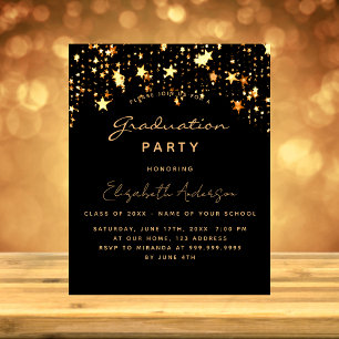Graduation party black gold star budget invitation flyer