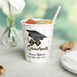 Graduation Party Black Gold Stars Personalized Paper Cups