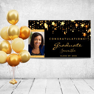 Graduation party black gold stars photo 2022 poster