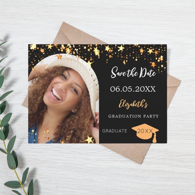 Graduation party black gold stars photo arch 2025 save the date (Creator Uploaded)