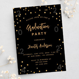 Graduation party black gold stars year invitation postcard