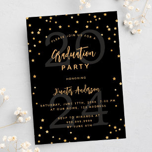 Graduation party black gold year stars luxury invitation