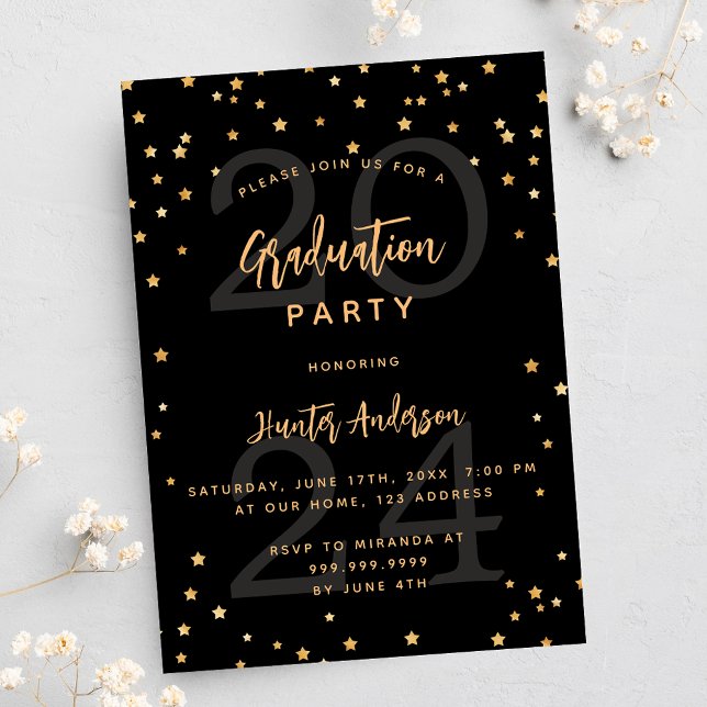 Graduation party black gold year stars luxury invitation (Creator Uploaded)