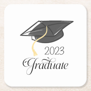 Graduation Party Black Graduation Cap Custom Square Paper Coaster