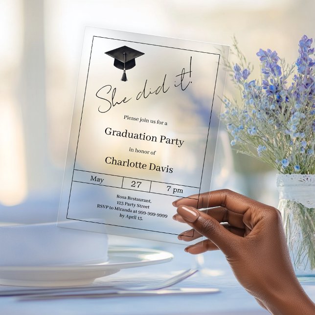 Graduation party black luxury  She did it clear Acrylic Invitations (Creator Uploaded)