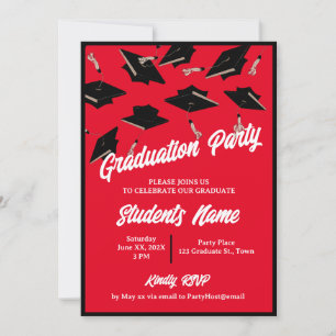 Graduation Party Black Red and White School Colour Invitation