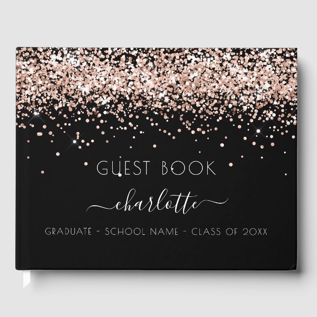 Graduation party black rose gold 2025 guest book (Front)