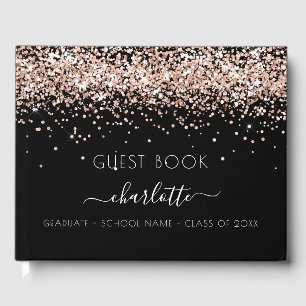 Graduation party black rose gold glitter 2025 guest book