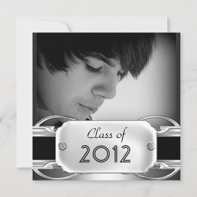 Graduation Party Black Silver Metal male Invitation (Front)