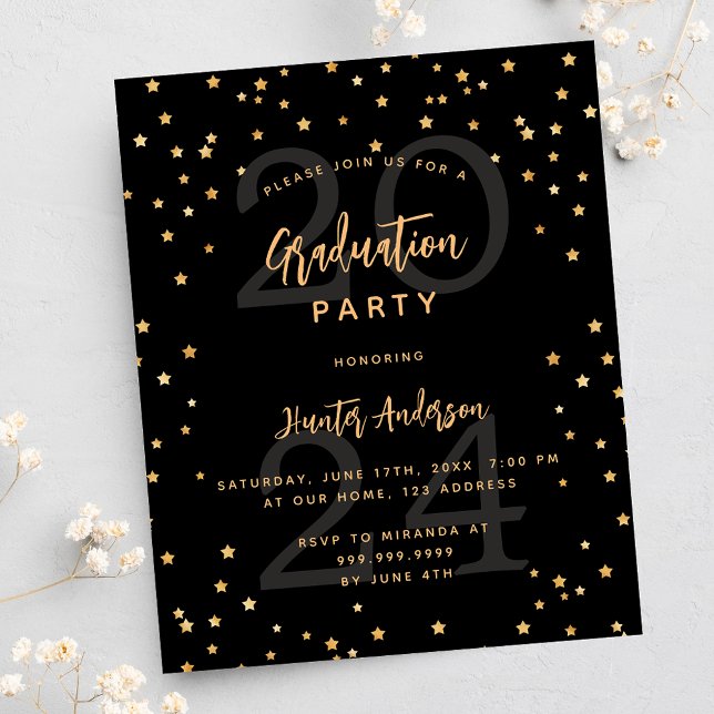 Graduation party black star year budget invitation flyer (Creator Uploaded)
