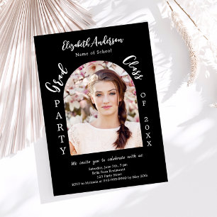 Graduation party black white arch photo class 2026 invitation
