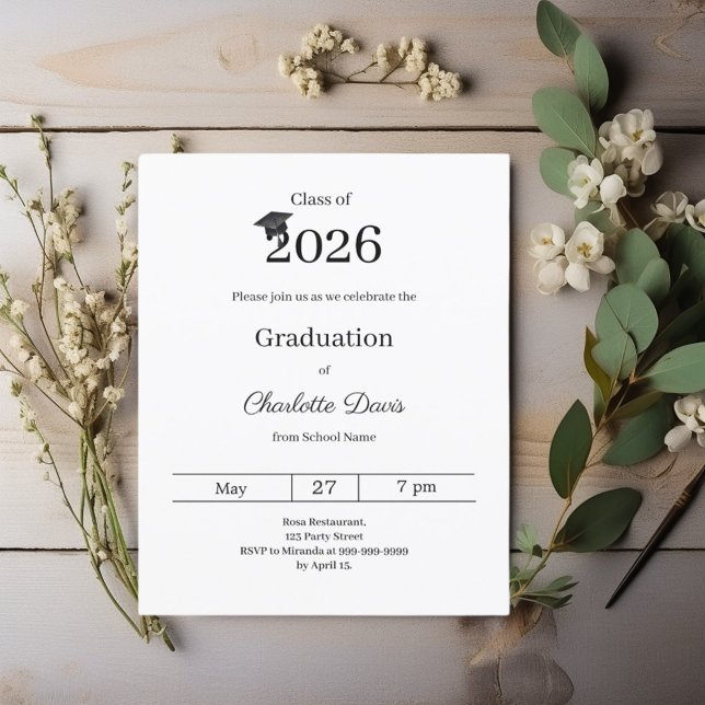 Graduation party black white class 2026 invitation (Creator Uploaded)