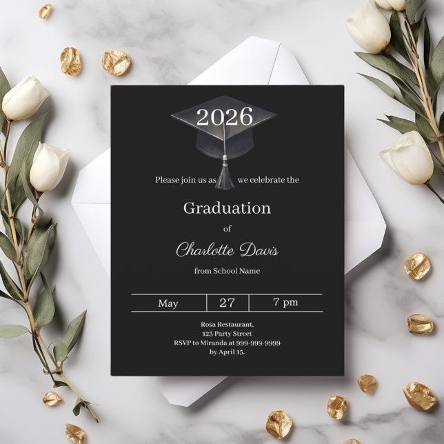 Graduation party black white class 2026 invitation (Creator Uploaded)