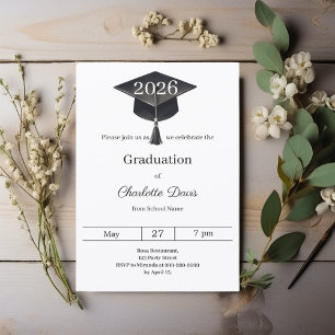 Graduation party black white class of 2026 invitation