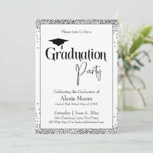 Graduation Party Black & White Confetti Invitation