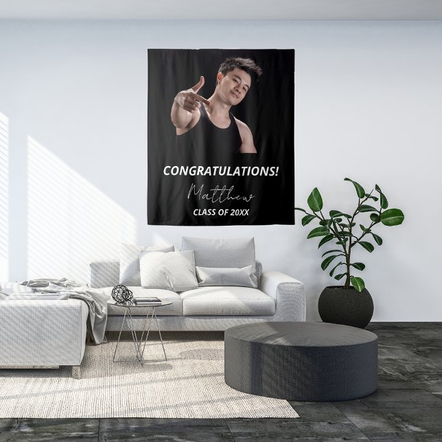 Graduation party black white photo 2025 tapestry (Creator Uploaded)