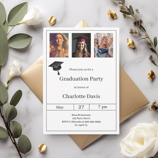 Graduation party black white photo invitation (Creator Uploaded)