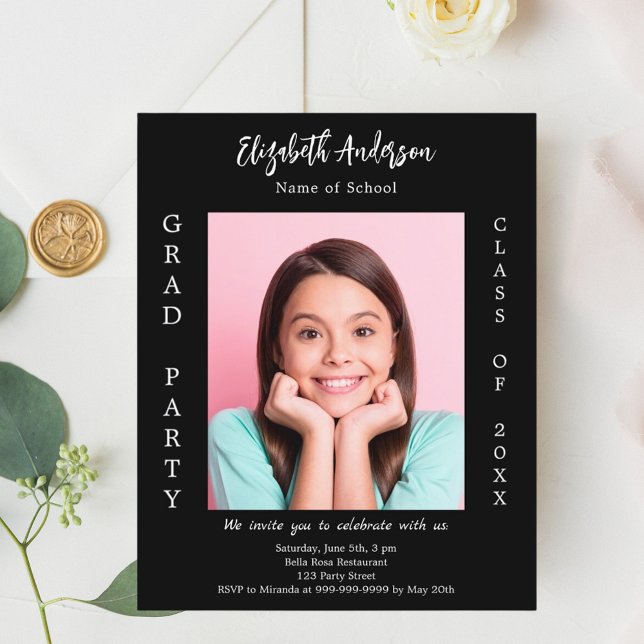 Graduation party black white photo invitation 2025 (Creator Uploaded)