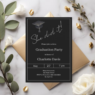 Graduation party black white She did it Invitation