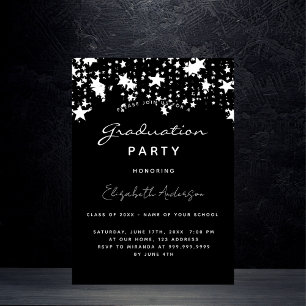 Graduation party black white stars 2025 invitation postcard