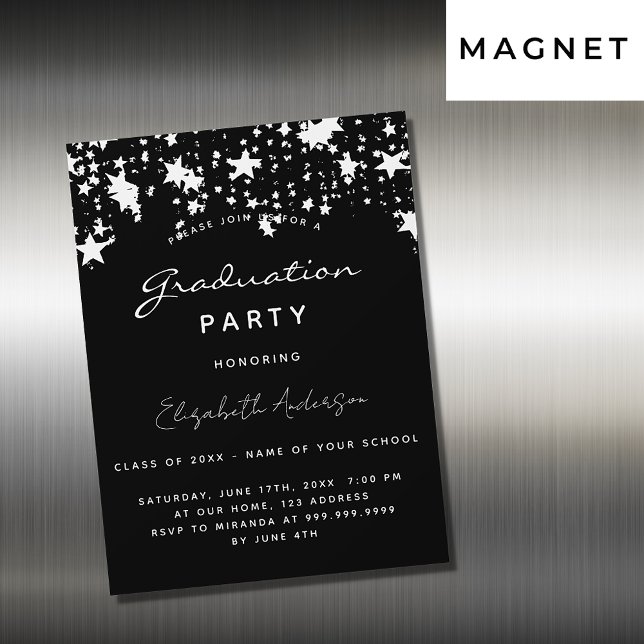Graduation party black white stars luxury magnetic invitation (Creator Uploaded)