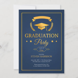 Graduation Party Blue and Gold Invitation